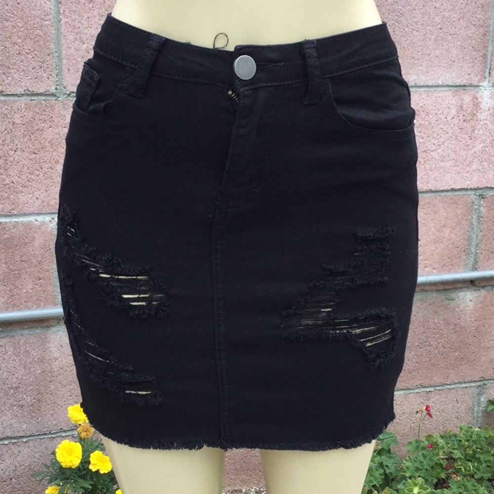 Distressed jeans skirt